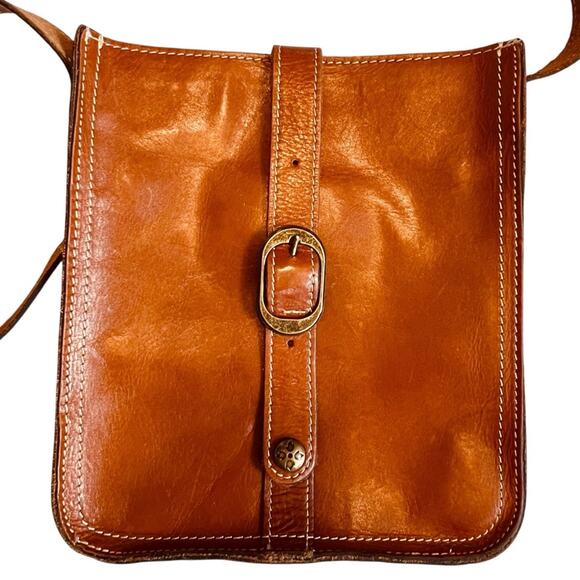 Patricia Nash Heritage Brown Leather Venezia Crossbody Buckle Saddle Bag Pouch - Picture 2 of 9